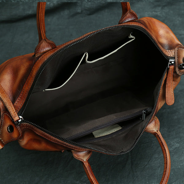 DEEPKEE original nubuck handmade full-grain genuine leather cowhide bag DEEPKEE 12'' Handbag Travel Handbag Work Handbag Duffle Bag SG016