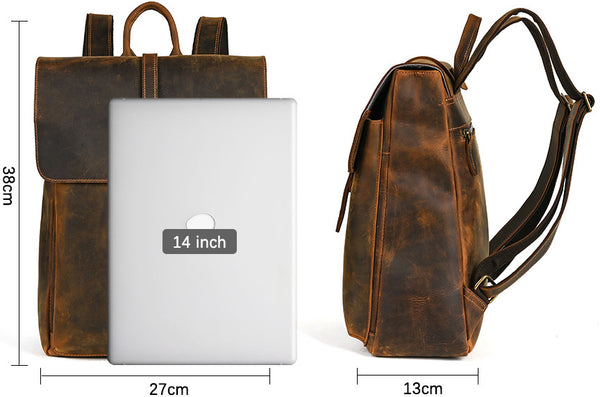 DEEPKEE original nubuck handmade full-grain genuine leather cowhide bag Travel Rucksack School Backpack No1811