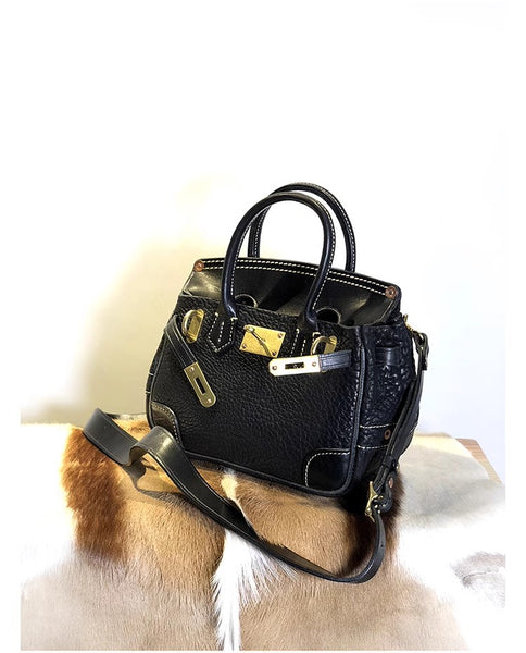 DEEPKEE original nubuck handmade full-grain genuine leather cowhide bag Shrunk Grain Cowhide Replic Faux Birkin 25 Bag #EOL-4494