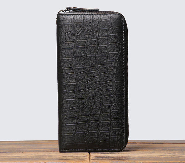 DEEPKEE original nubuck handmade full-grain genuine leather cowhide bag Checkered Cowhide Long Wallet With Wrist Strap No.J027_1