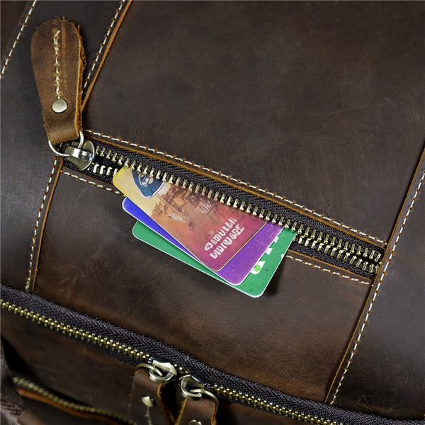 DEEPKEE original nubuck handmade full-grain genuine leather cowhide bag Dwight 18'' Cowhide Laptop Rucksack Backpack No9517