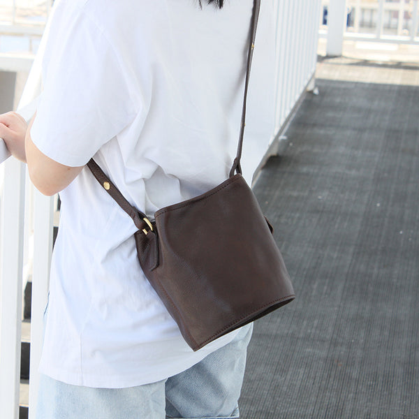 DEEPKEE original nubuck handmade full-grain genuine leather cowhide bag Vegetable Tanned Cowhide Leather Tote Bucket Bag #KM-019