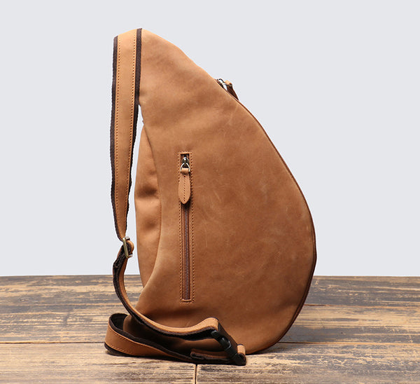 DEEPKEE original nubuck handmade full-grain genuine leather cowhide bag Alden Outdoor Travel Chest Bag No.30073