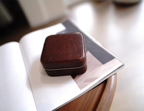 DEEPKEE original nubuck handmade full-grain genuine leather cowhide bag Refined Mini Jewelry Box #D11796