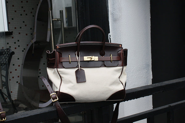 DEEPKEE original nubuck handmade full-grain genuine leather cowhide bag Vegetable Tanned Cowhide Faux Birkin 30 Bag #KM-76819