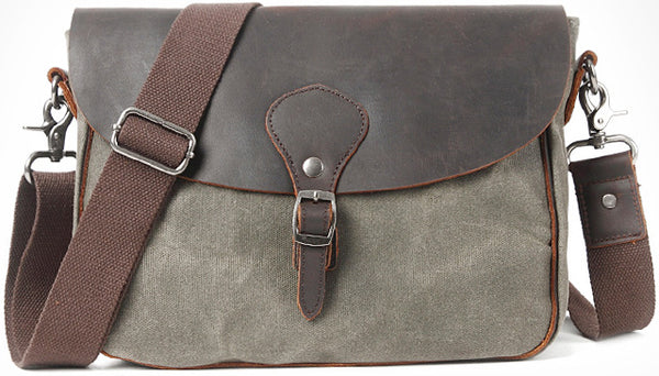 DEEPKEE original nubuck handmade full-grain genuine leather cowhide bag Waxed Canvas Messenger Side Bag #9110