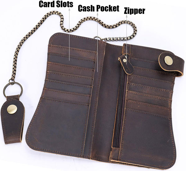 DEEPKEE original nubuck handmade full-grain genuine leather cowhide bag Deepkee Leather Chain Bifold Wallet 8810