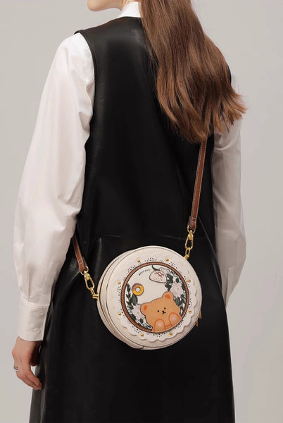 DEEPKEE original nubuck handmade full-grain genuine leather cowhide bag DEEPKEE HANDMADE LEATHER Miss Gail Luxury OOTD Round Crossbody Bag #G1144