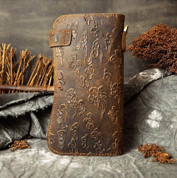 DEEPKEE original nubuck handmade full-grain genuine leather cowhide bag Deepkee Genuine Leather Bifold Wallet Organizer Checkbook Iron Chain #LD052