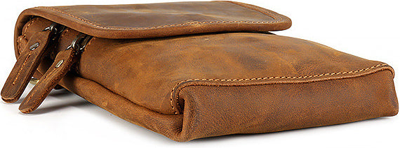 DEEPKEE original nubuck handmade full-grain genuine leather cowhide bag Leather Belt Pouch Cool Mini Shoulder Belt Bags No.3133