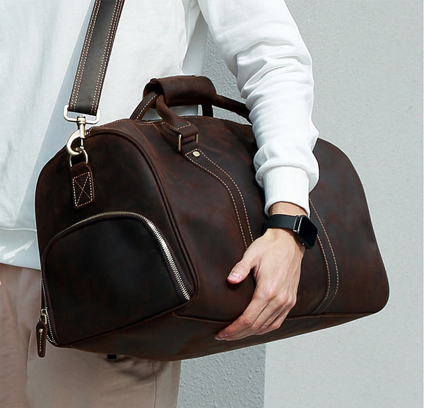 DEEPKEE original nubuck handmade full-grain genuine leather cowhide bag The Duffel Luggage Bag #6482 Our Men's Leather Duffle Bag with Shoe Compartment.