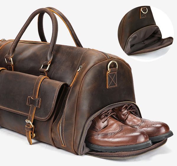 DEEPKEE original nubuck handmade full-grain genuine leather cowhide bag The Borsone Duffel Bag #1125
