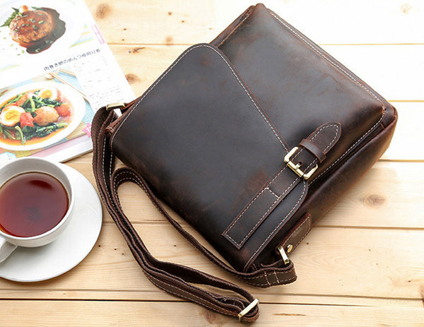 DEEPKEE original nubuck handmade full-grain genuine leather cowhide bag DEEPKEE Leather Side Bag 10 inches Messenger Bag P2112FS