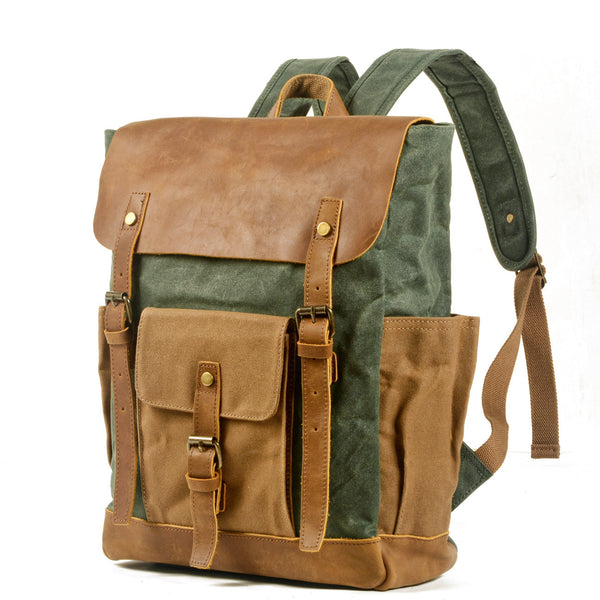 DEEPKEE original nubuck handmade full-grain genuine leather cowhide bag Deepkee Waxed Canvas Oiled Leather Backpack #5016