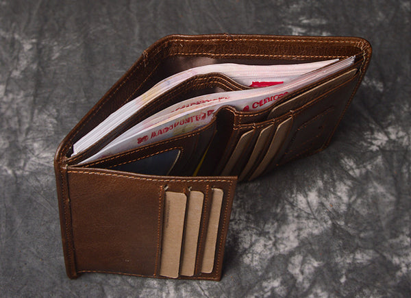 DEEPKEE original nubuck handmade full-grain genuine leather cowhide bag DEEPKEE HANDMADE | Oiled leather Trifold Wallet No.190