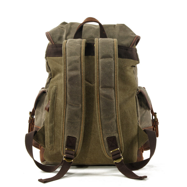 DEEPKEE original nubuck handmade full-grain genuine leather cowhide bag Canvas Spliced Leather Mountaineering Backapck #9508