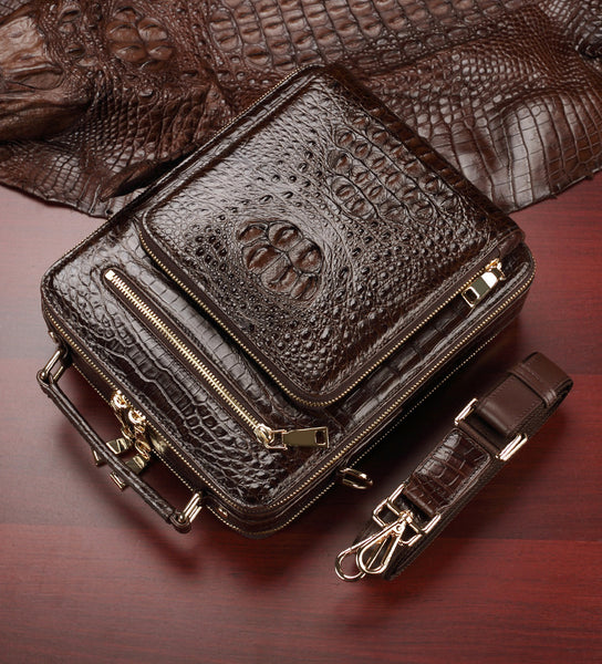 DEEPKEE original nubuck handmade full-grain genuine leather cowhide bag Handmade Leather Men's shoulder bag light luxury crocodile leather men's bag #1075