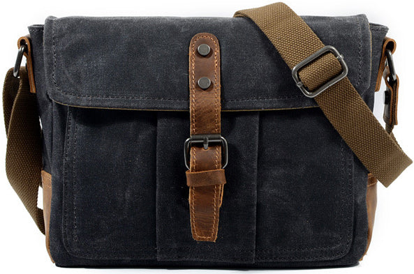 DEEPKEE original nubuck handmade full-grain genuine leather cowhide bag Waxed Canvas Mens Waterproof Side Bag, Courier Bag, Messenger Bag for Men.