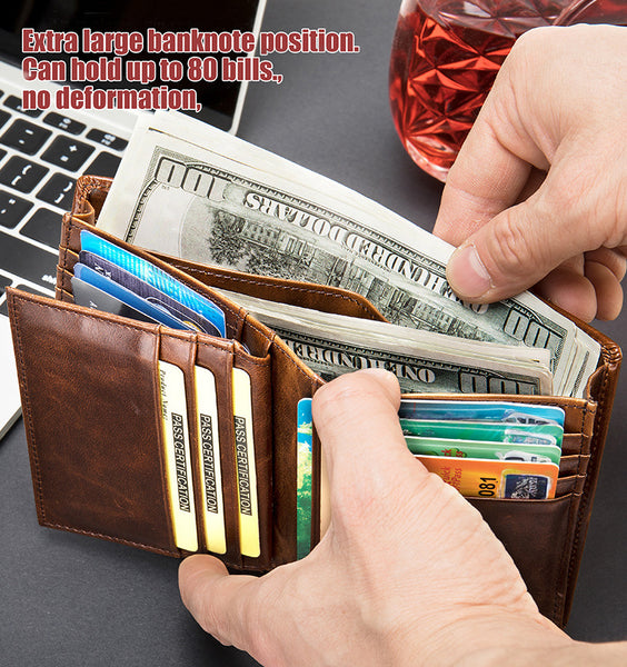 DEEPKEE original nubuck handmade full-grain genuine leather cowhide bag Deepkee Leather Durable Full-grain Cowhide Bifold Wallet #7333