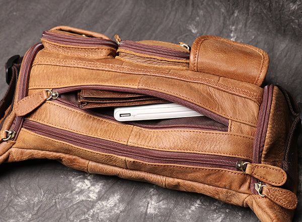 DEEPKEE original nubuck handmade full-grain genuine leather cowhide bag Fanny Packs Chest Bag No.201