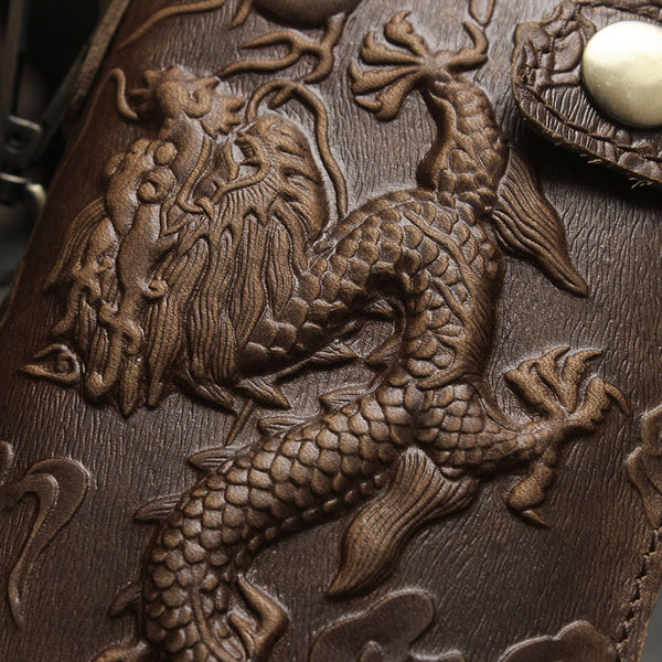 DEEPKEE original nubuck handmade full-grain genuine leather cowhide bag Deepkee Genuine Leather Bifold Wallet Organizer Checkbook Iron Chain #LD052