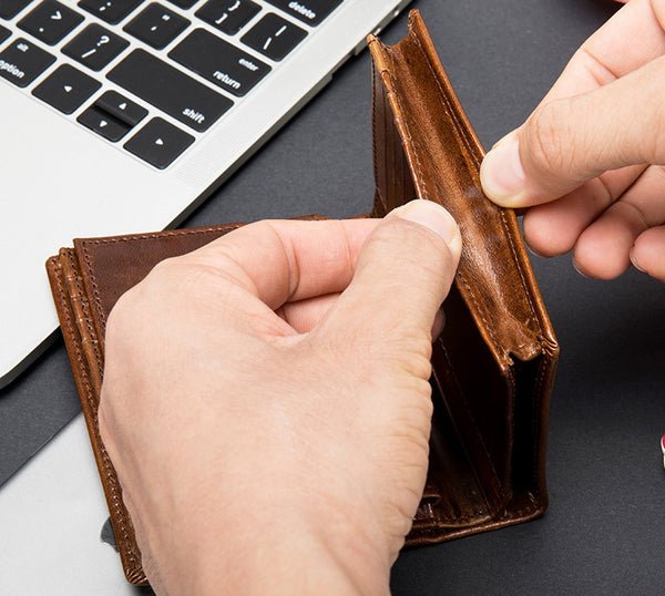 DEEPKEE original nubuck handmade full-grain genuine leather cowhide bag Deepkee Leather Durable Full-grain Cowhide Bifold Wallet #7333