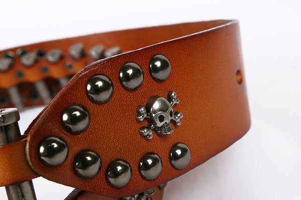 DEEPKEE original nubuck handmade full-grain genuine leather cowhide bag Hand-decorated Punk Knight Bullet Belt #21322