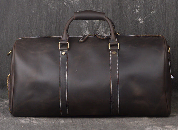 DEEPKEE original nubuck handmade full-grain genuine leather cowhide bag DEEPKEE LEATHER | The Dagny Weekender, Large Leather Duffle Bag No.30009