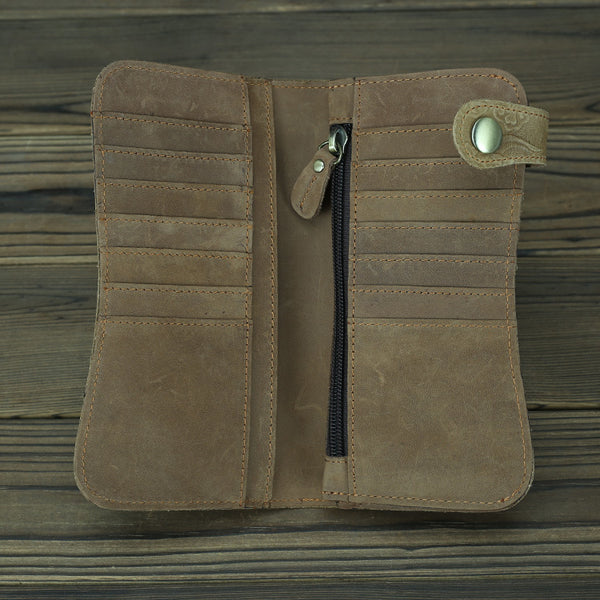 DEEPKEE original nubuck handmade full-grain genuine leather cowhide bag Deepkee Genuine Leather Bifold Wallet Organizer Checkbook Iron Chain #LD052