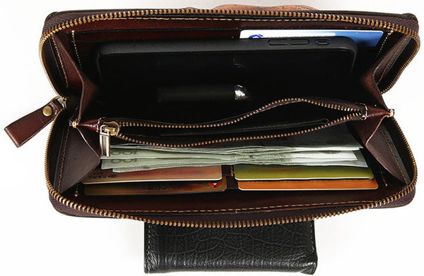 DEEPKEE original nubuck handmade full-grain genuine leather cowhide bag Handmade Leather Skull Death Tooled Long Wallet #5248