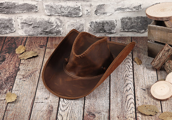 DEEPKEE original nubuck handmade full-grain genuine leather cowhide bag DEEPKEE shop brown leather hat 3040