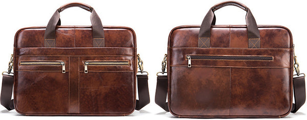 DEEPKEE original nubuck handmade full-grain genuine leather cowhide bag DEEPKEE LEATHER | 14 inch business briefcase No.2019A&2099