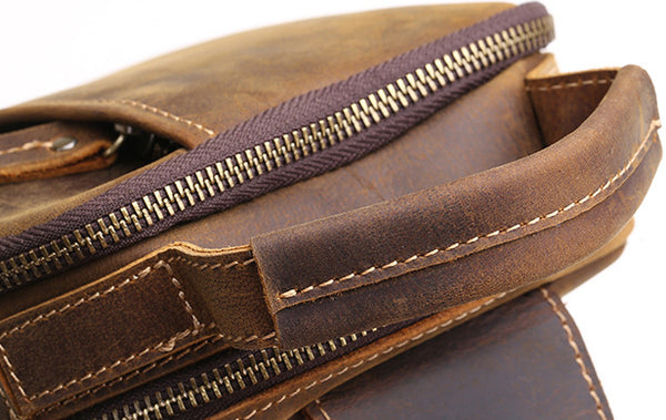 DEEPKEE original nubuck handmade full-grain genuine leather cowhide bag DEEPKEE tan leather crossbody sling bag 9915