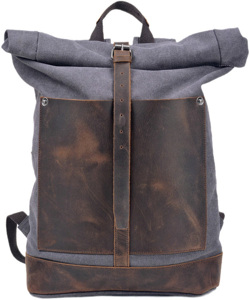 DEEPKEE original nubuck handmade full-grain genuine leather cowhide bag Deepkee®handmade Canvas&leather Roll Top Expansion Backpack No.5118