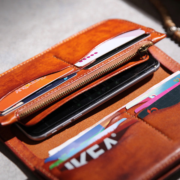 DEEPKEE original nubuck handmade full-grain genuine leather cowhide bag DEEPKEE Multi-pockets Tanned Leather Notecase Card Slots #BR5091