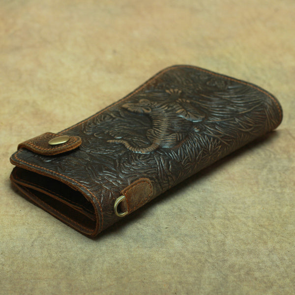 DEEPKEE original nubuck handmade full-grain genuine leather cowhide bag Deepkee Genuine Leather Bifold Wallet Organizer Checkbook Iron Chain #LD052