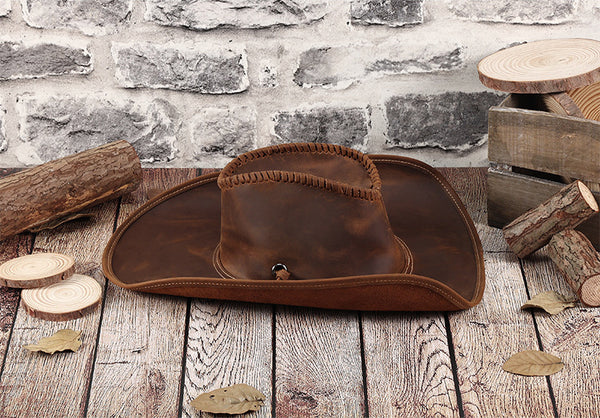 DEEPKEE original nubuck handmade full-grain genuine leather cowhide bag DEEPKEE shop brown leather hat 3040