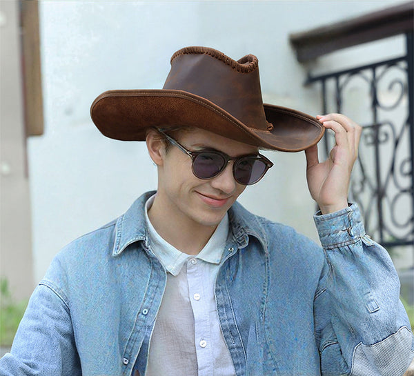 DEEPKEE original nubuck handmade full-grain genuine leather cowhide bag DEEPKEE shop brown leather hat 3040