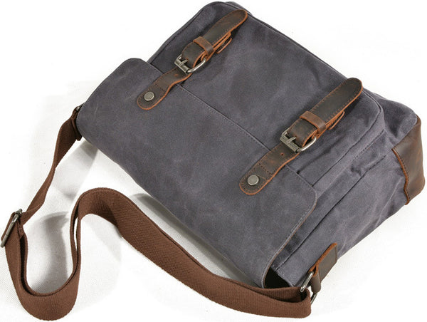 DEEPKEE original nubuck handmade full-grain genuine leather cowhide bag Handmade Leather Canvas Courier Bag# 6027