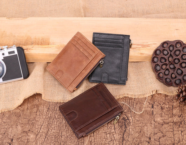 DEEPKEE original nubuck handmade full-grain genuine leather cowhide bag Leather Anti-Magnetic Card Holder #K053