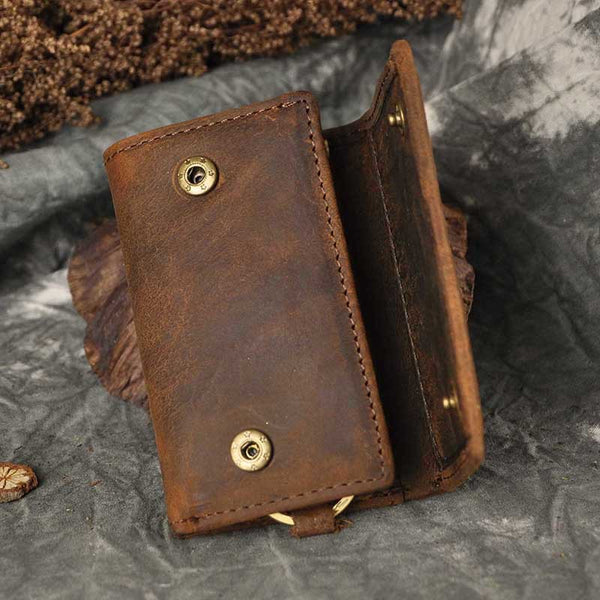 DEEPKEE original nubuck handmade full-grain genuine leather cowhide bag DEEPKEE Handmade Leather Trifold Key Wallet #KZ230