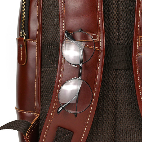 DEEPKEE original nubuck handmade full-grain genuine leather cowhide bag Dwight 18'' Cowhide Laptop Rucksack Backpack No9517