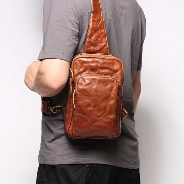 DEEPKEE original nubuck handmade full-grain genuine leather cowhide bag Winston Hand-scratch Crossbody Sling Bags No.30295