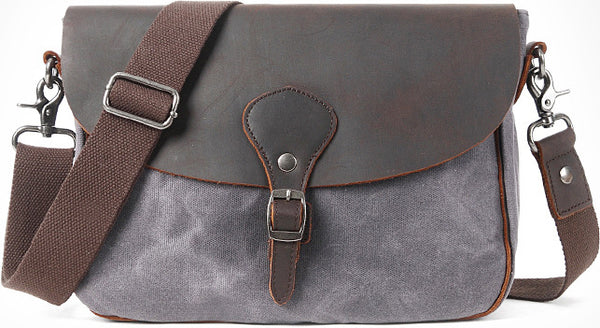 DEEPKEE original nubuck handmade full-grain genuine leather cowhide bag Waxed Canvas Messenger Side Bag #9110