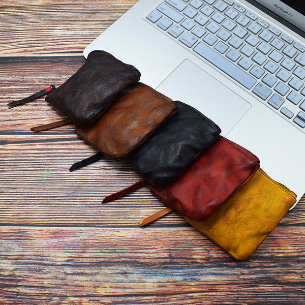 DEEPKEE original nubuck handmade full-grain genuine leather cowhide bag Vegetable Tanned Leather Handmade Old Creative Storage Bag Coin Purse 122#