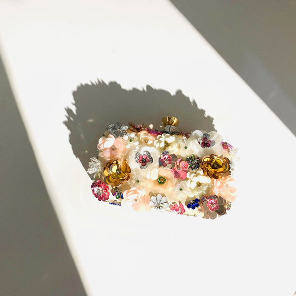 DEEPKEE original nubuck handmade full-grain genuine leather cowhide bag The Handmade Flower Beaded Clutch Bag #OC3815