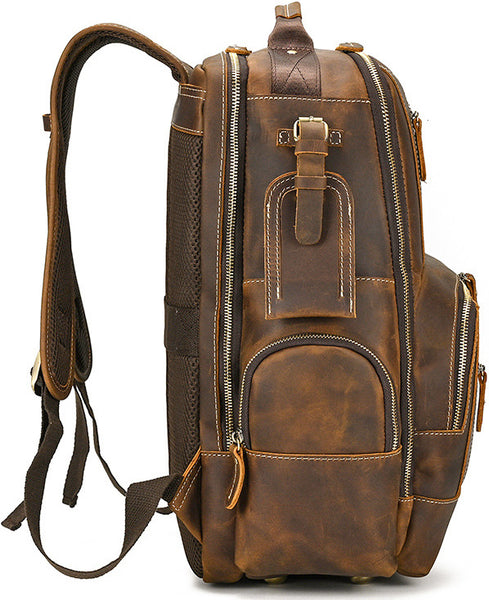 DEEPKEE original nubuck handmade full-grain genuine leather cowhide bag Dwight 18'' Cowhide Laptop Rucksack Backpack No9517