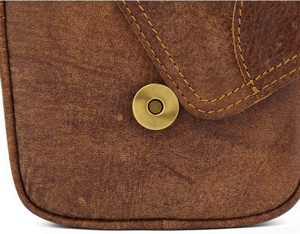 DEEPKEE original nubuck handmade full-grain genuine leather cowhide bag Leather Cowhide Frosted Brown Wear Belt Riding Site Work Waist Bag #6370