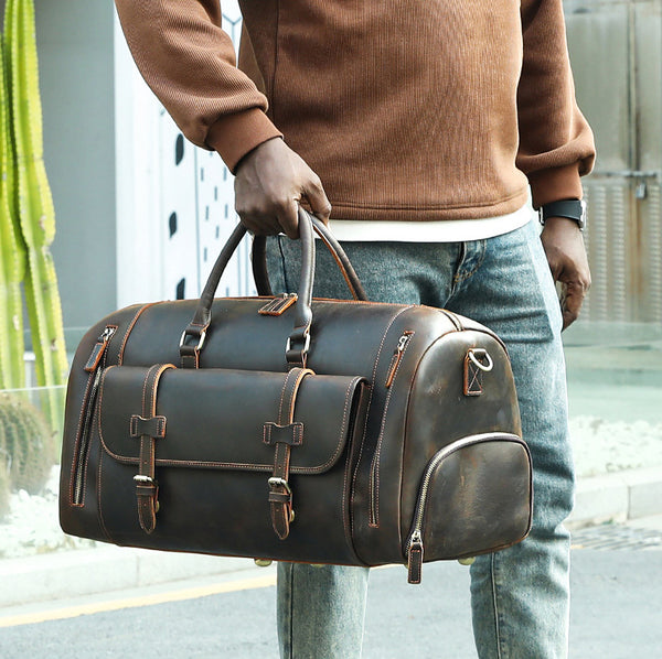 DEEPKEE original nubuck handmade full-grain genuine leather cowhide bag The Borsone Duffel Bag #1125