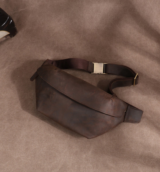 DEEPKEE original nubuck handmade full-grain genuine leather cowhide bag Leather Fanny Packs Waist Bag #2021